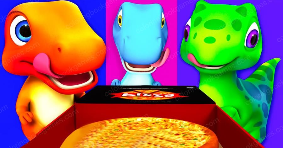 coloring book games - Dinosaur eating pizza